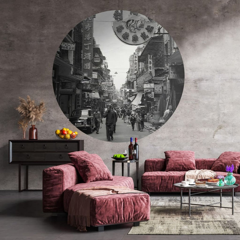 Afbeelding laden in galerijviewer, WallArt WallArt Behangcirkel Hong the Old Days 142,5 cm