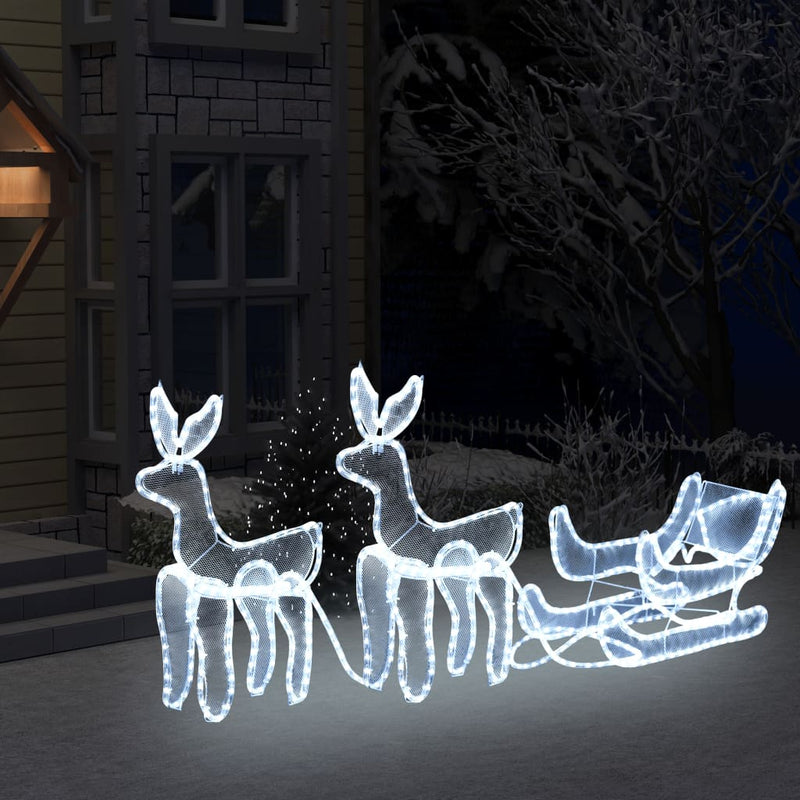 Afbeelding laden in galerijviewer, Vidaxl kerstverlichting 2 rendieren en slee met mesh 648 led's