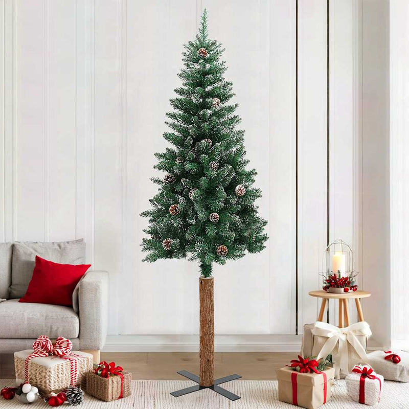 Afbeelding laden in galerijviewer, Vidaxl kerstboom met echt hout en sneeuw smal 210 cm groen