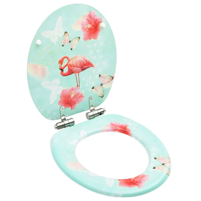 Afbeelding laden in galerijviewer, Vidaxl toiletbril met soft-close deksel flamingo mdf