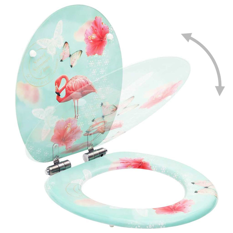Afbeelding laden in galerijviewer, Vidaxl toiletbril met soft-close deksel flamingo mdf