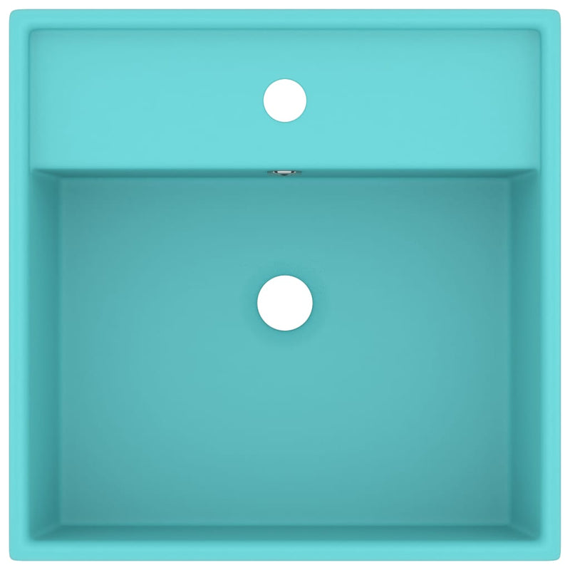 Afbeelding laden in galerijviewer, Vidaxl wastafel met overloop vierkant 41x41 cm keramiek mat lichtgroen