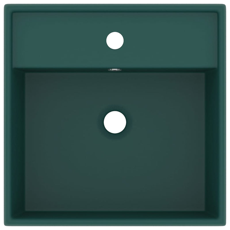 Afbeelding laden in galerijviewer, Vidaxl wastafel met overloop vierkant 41x41cm keramiek mat donkergroen