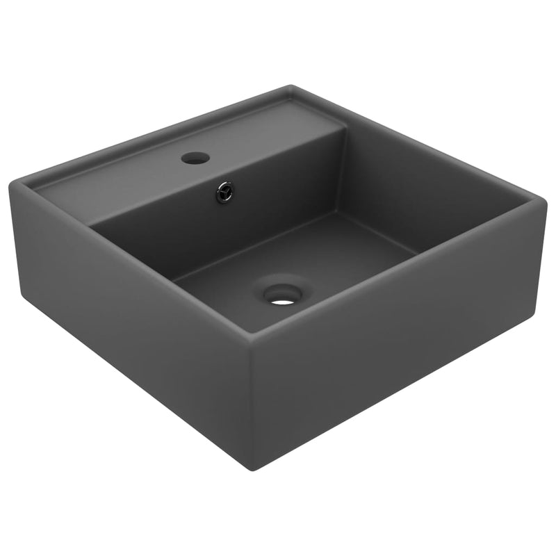 Afbeelding laden in galerijviewer, Vidaxl wastafel met overloop vierkant 41x41cm keramiek mat donkergrijs