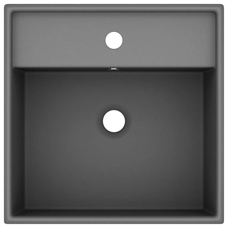 Afbeelding laden in galerijviewer, Vidaxl wastafel met overloop vierkant 41x41cm keramiek mat donkergrijs