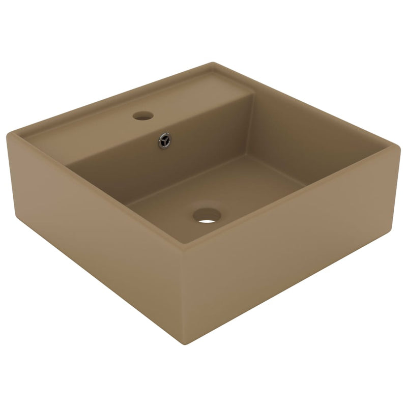 Afbeelding laden in galerijviewer, Vidaxl wastafel met overloop vierkant 41x41 cm keramiek matcrème
