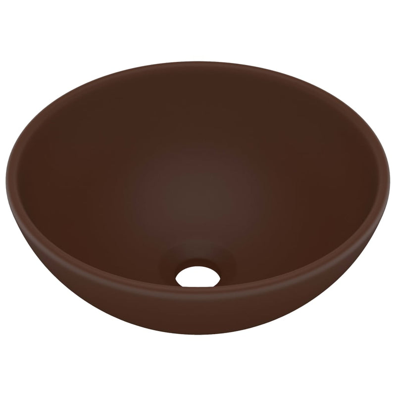 Afbeelding laden in galerijviewer, Vidaxl wastafel rond 32,5x14 cm keramiek mat donkerbruin