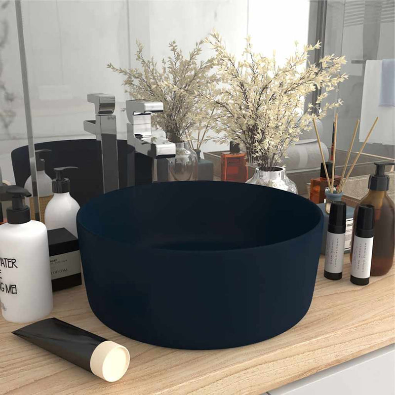 Afbeelding laden in galerijviewer, Vidaxl wastafel rond 40x15 cm keramiek mat donkerblauw