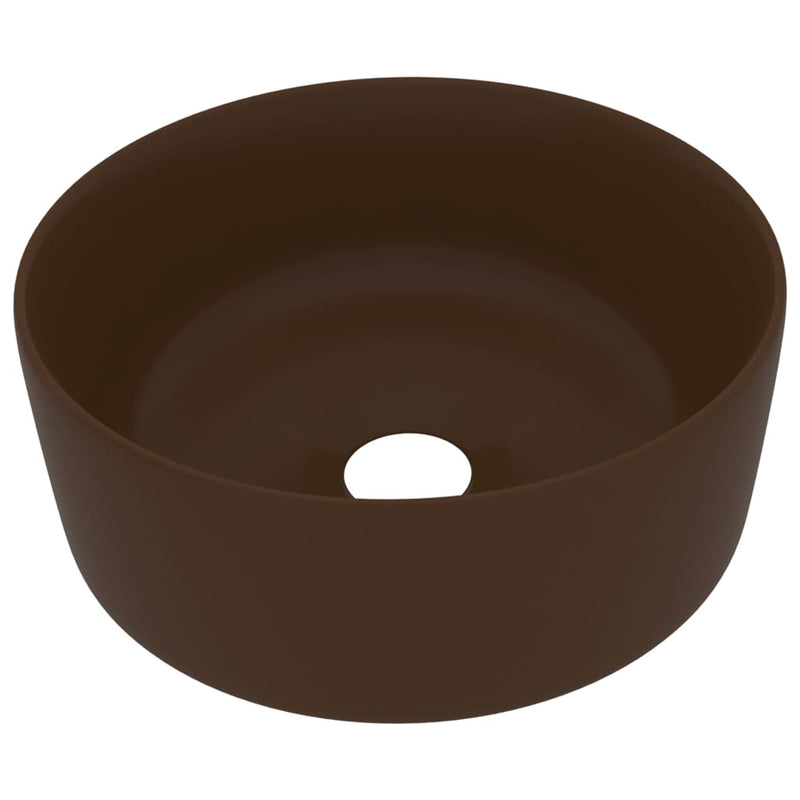 Afbeelding laden in galerijviewer, Vidaxl wastafel rond 40x15 cm keramiek mat donkerbruin