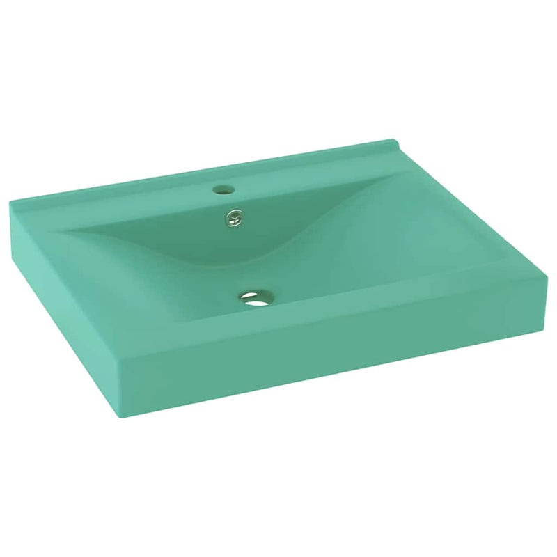 Afbeelding laden in galerijviewer, Vidaxl wastafel met kraangat 60x46 cm keramiek mat lichtgroen
