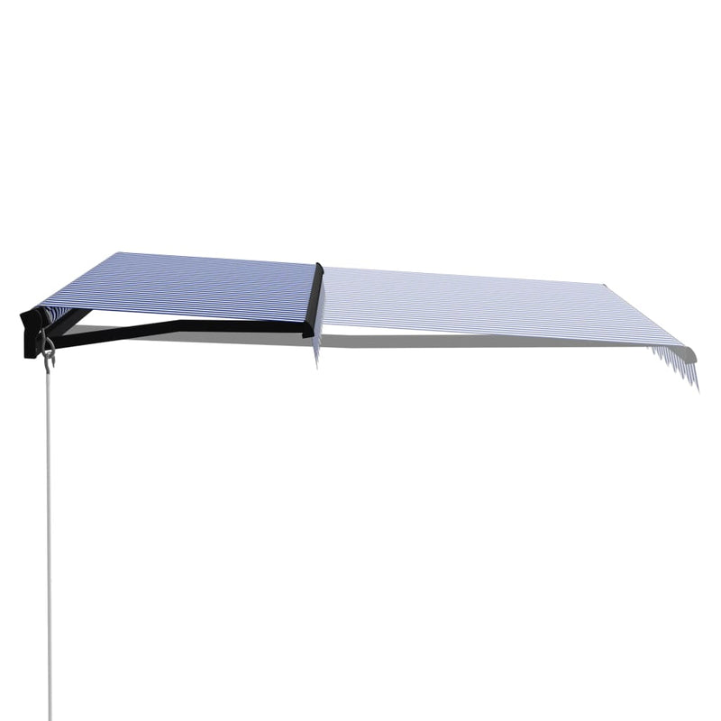 Afbeelding laden in galerijviewer, Vidaxl luifel handmatig uittrekbaar 300x250 cm blauw en wit