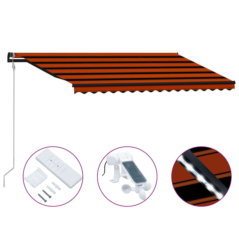 Afbeelding laden in galerijviewer, VidaXL Luifel uittrekbaar met windsensor LED 450x300 cm oranje bruin