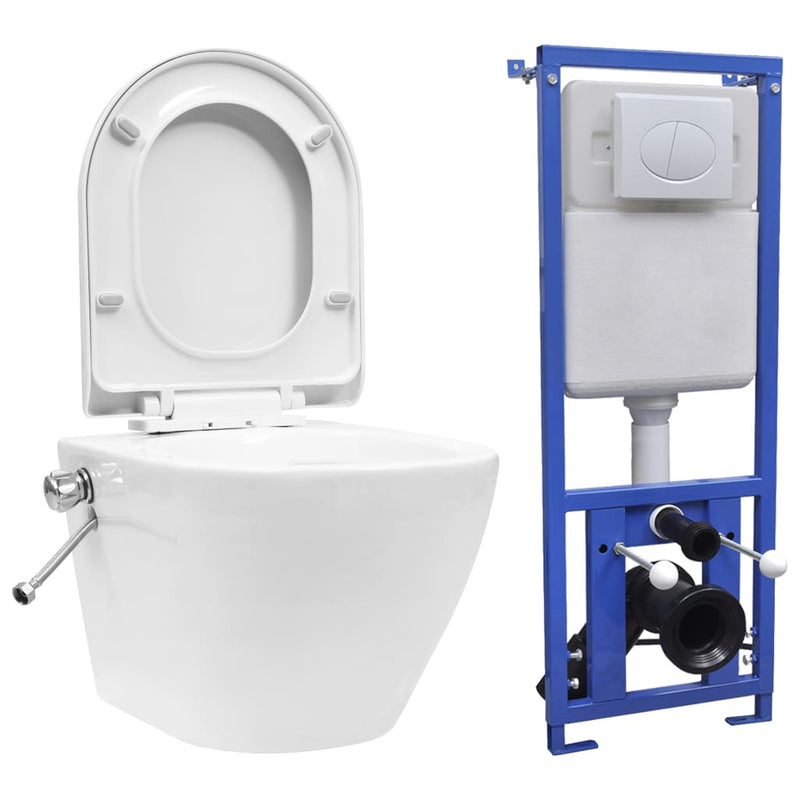 Afbeelding laden in galerijviewer, VidaXL Hangend toilet randloos met verborgen stortbak keramiek wit