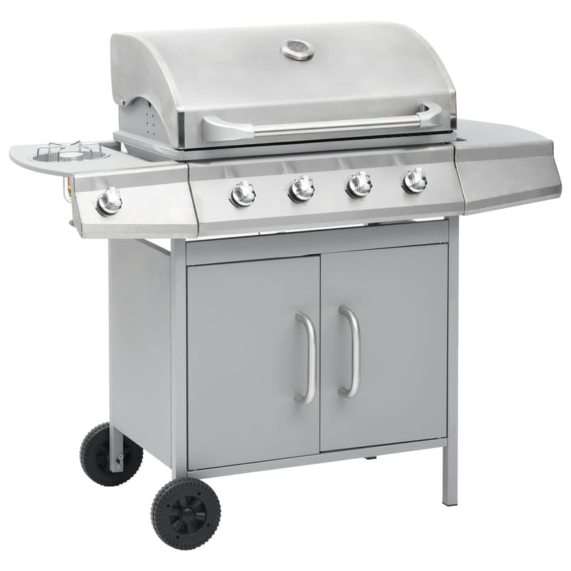 Afbeelding laden in galerijviewer, Vidaxl gasbarbecue 4+1 kookzone roestvrij staal zilverkleurig