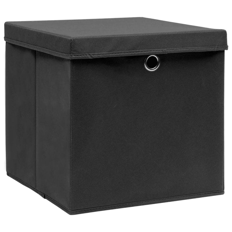 Afbeelding laden in galerijviewer, Vidaxl opbergboxen met deksel 4 st 28x28x28 cm zwart