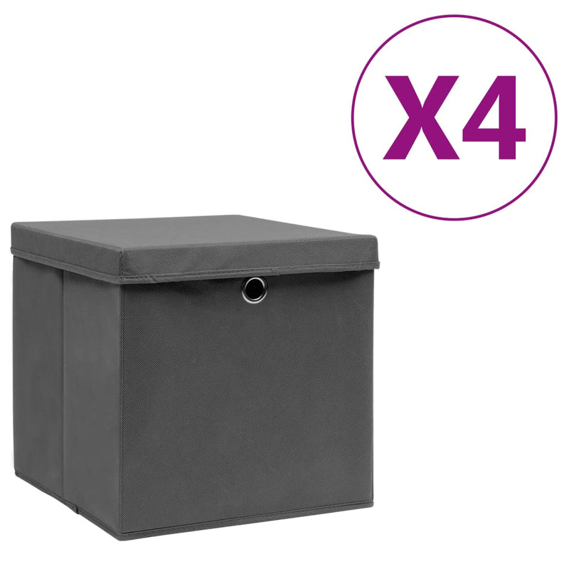 Afbeelding laden in galerijviewer, Vidaxl opbergboxen met deksel 4 st 28x28x28 cm zwart