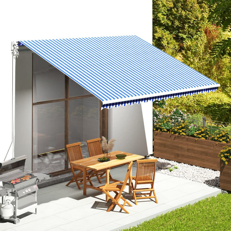 Afbeelding laden in galerijviewer, Vidaxl vervangingsdoek voor luifel 4,5x3,5 m blauw en wit