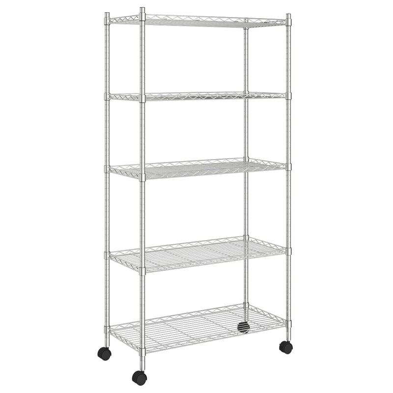 Afbeelding laden in galerijviewer, Vidaxl opbergrek 5-laags met wielen 250 kg 75x35x155 cm chroomkleurig