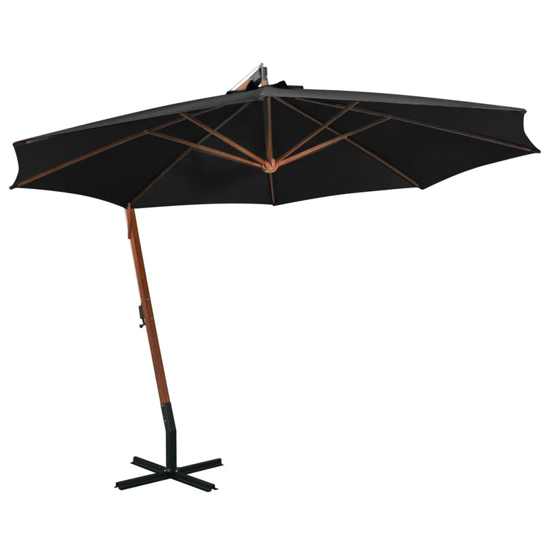 Afbeelding laden in galerijviewer, Vidaxl zweefparasol met paal 3,5x2,9 m massief vurenhout zwart