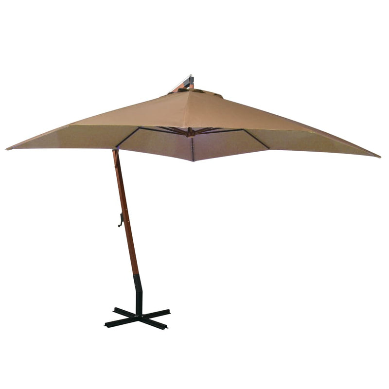 Afbeelding laden in galerijviewer, Vidaxl zweefparasol met paal 3x3 m massief vurenhout taupe