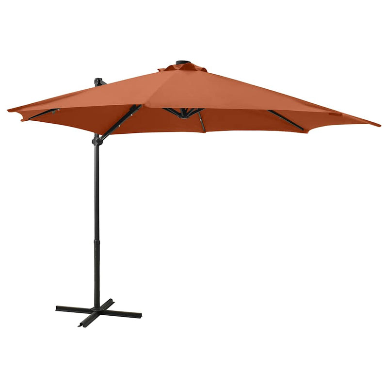 Afbeelding laden in galerijviewer, Vidaxl zweefparasol met paal en led-verlichting 300 cm terracottakleur
