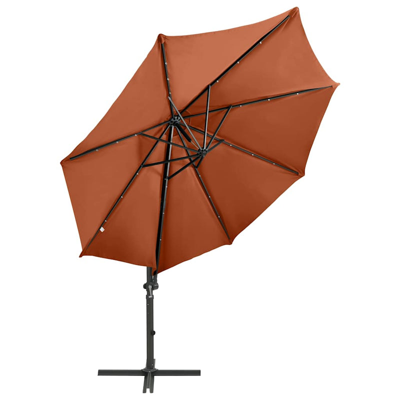 Afbeelding laden in galerijviewer, Vidaxl zweefparasol met paal en led-verlichting 300 cm terracottakleur
