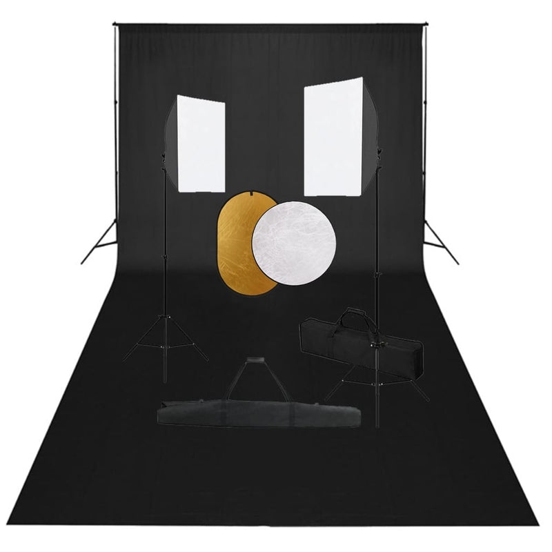 Afbeelding laden in galerijviewer, Vidaxl fotostudioset met softboxlampen, achtergrond en reflector