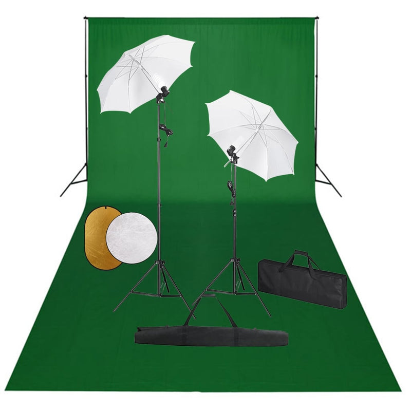 Afbeelding laden in galerijviewer, VidaXL Fotostudioset met lampen, paraplu's, achtergrond en reflector