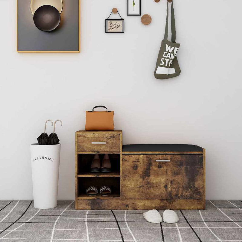 Afbeelding laden in galerijviewer, Vidaxl schoenenbank 94,5x31x57 cm bewerkt hout gerookt eikenkleurig