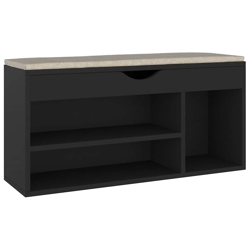 Afbeelding laden in galerijviewer, Vidaxl schoenenbank met kussen 104x30x49 cm bewerkt hout zwart
