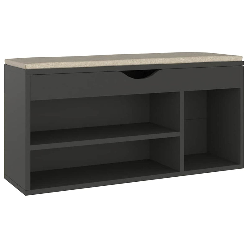 Afbeelding laden in galerijviewer, Vidaxl schoenenbank met kussen 104x30x49 cm bewerkt hout grijs