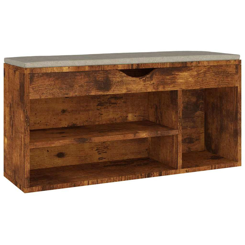 Afbeelding laden in galerijviewer, Vidaxl schoenenbank met kussen 104x30x49 cm bewerkt hout gerookt eiken