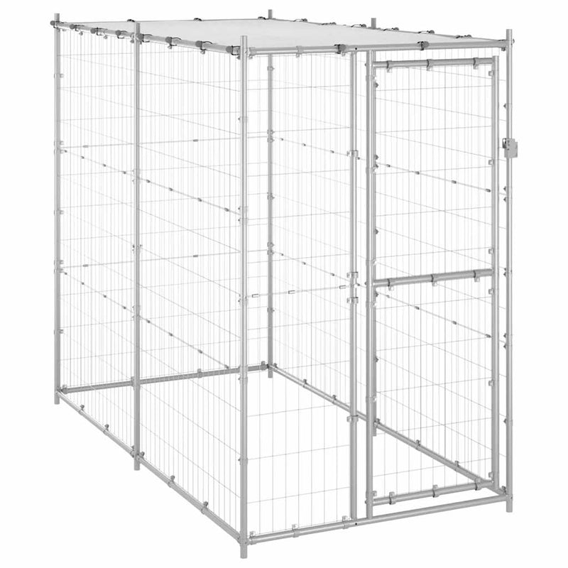 Afbeelding laden in galerijviewer, Vidaxl hondenkennel buiten met dak 110x220x180 cm gegalvaniseerd staal