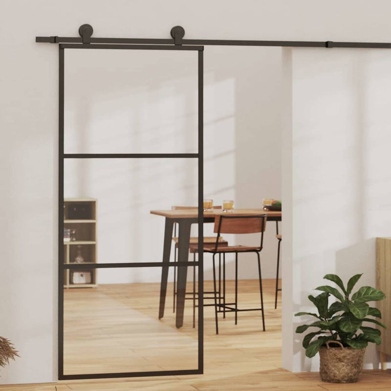 Afbeelding laden in galerijviewer, Vidaxl schuifdeur 90x205 cm esg-glas en aluminium zwart