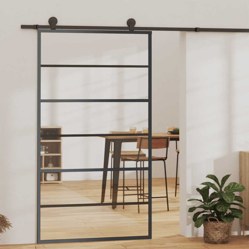 Afbeelding laden in galerijviewer, Vidaxl schuifdeur 102x205 cm esg-glas en aluminium zwart