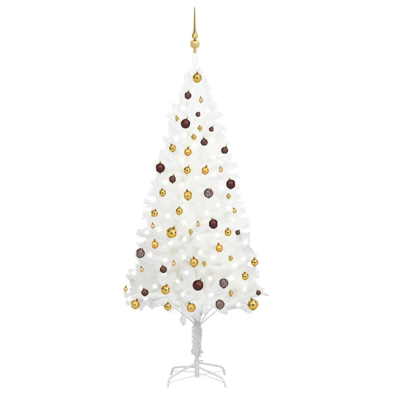 Afbeelding laden in galerijviewer, Vidaxl kunstkerstboom met verlichting en kerstballen 210 cm pvc wit