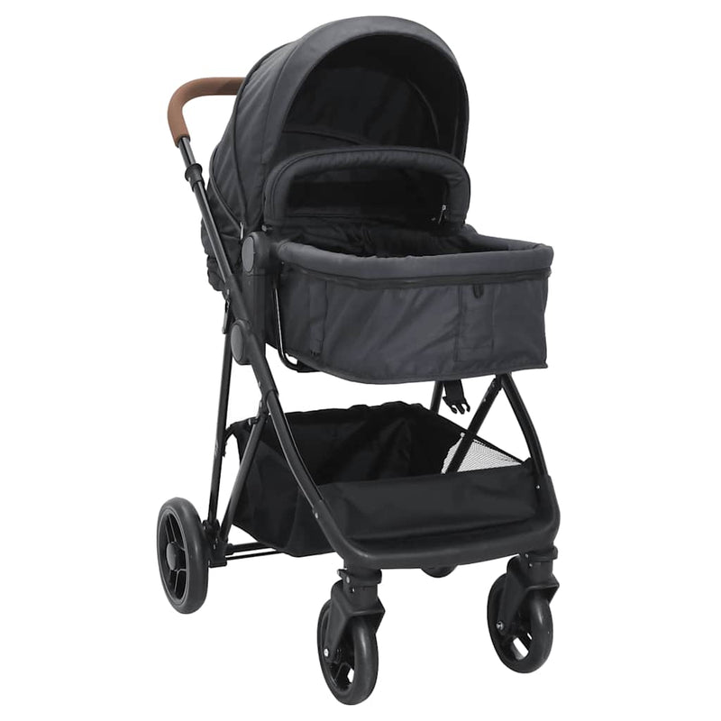 Afbeelding laden in galerijviewer, Vidaxl kinderwagen 2-in-1 staal antracietkleurig en zwart