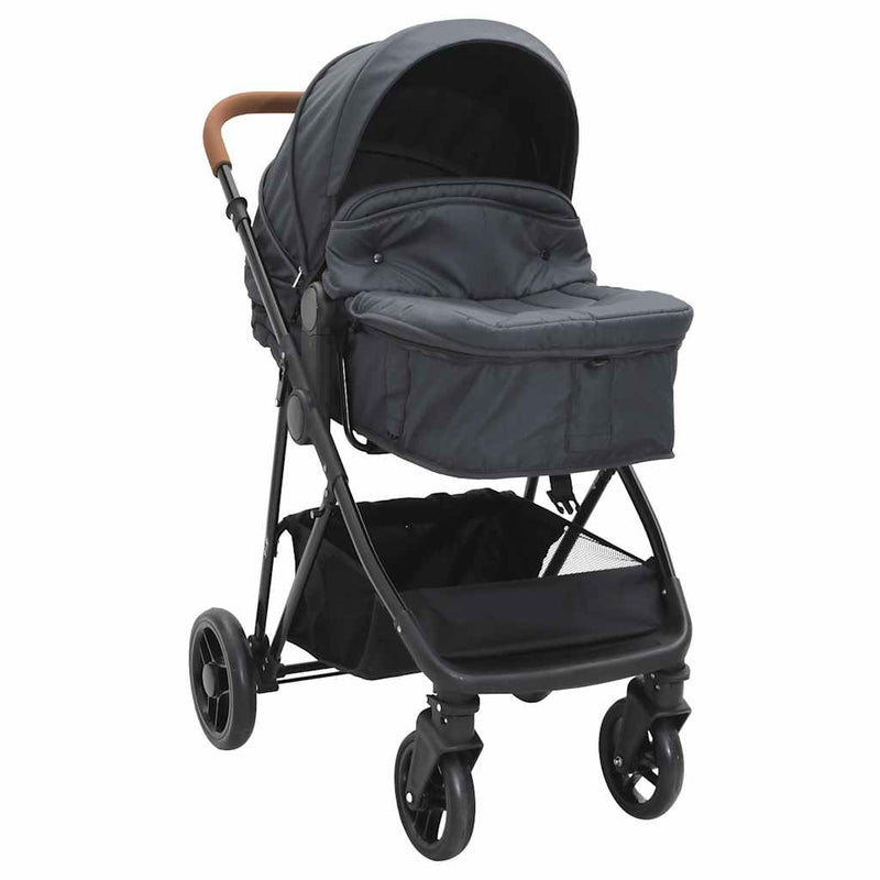 Afbeelding laden in galerijviewer, Vidaxl kinderwagen 2-in-1 staal antracietkleurig en zwart