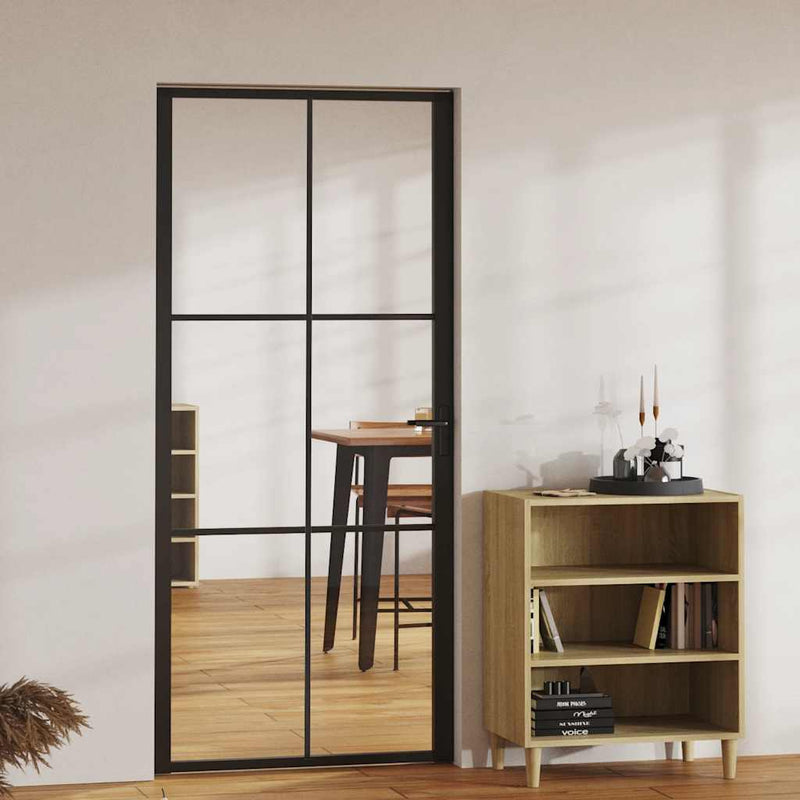Afbeelding laden in galerijviewer, Vidaxl binnendeur 93x201,5 cm esg-glas en aluminium zwart