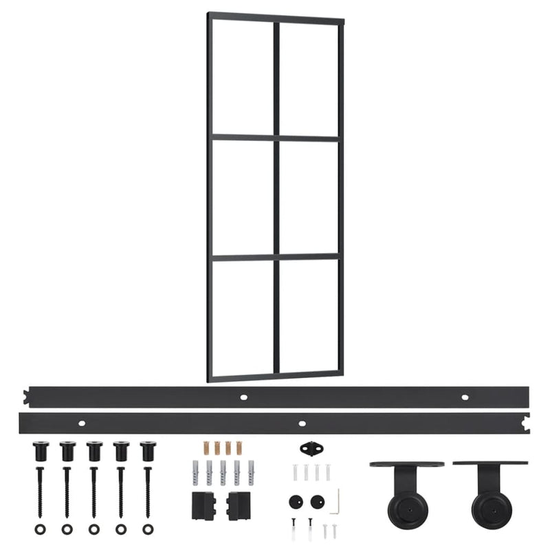 Afbeelding laden in galerijviewer, Vidaxl schuifdeur met beslag 76x205 cm aluminium en esg-glas