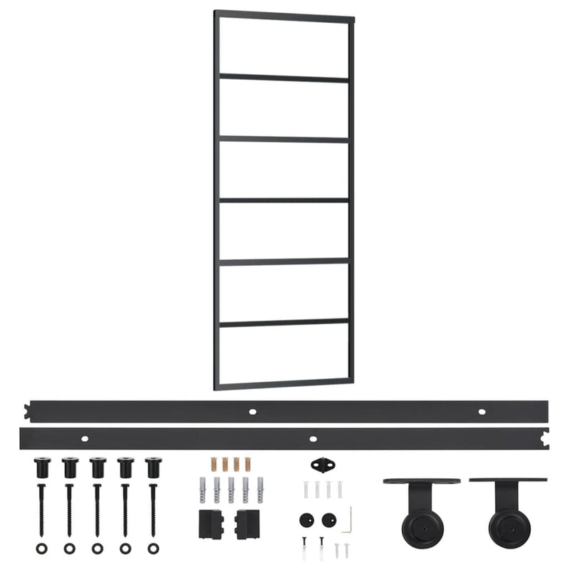 Afbeelding laden in galerijviewer, Vidaxl schuifdeur met beslag 76x205 cm aluminium en esg-glas