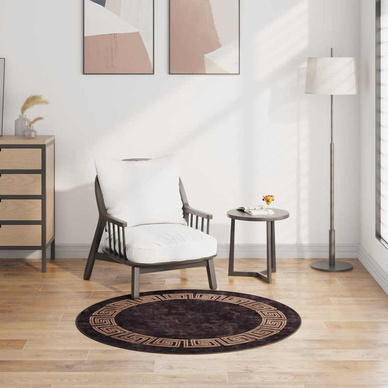 Afbeelding laden in galerijviewer, Vidaxl vloerkleed wasbaar anti-slip ø120 cm zwart en goudkleurig