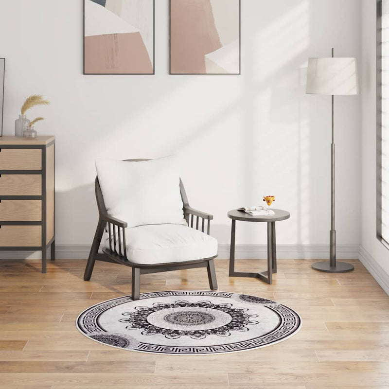 Afbeelding laden in galerijviewer, Vidaxl vloerkleed wasbaar anti-slip ø120 cm zwart en grijs