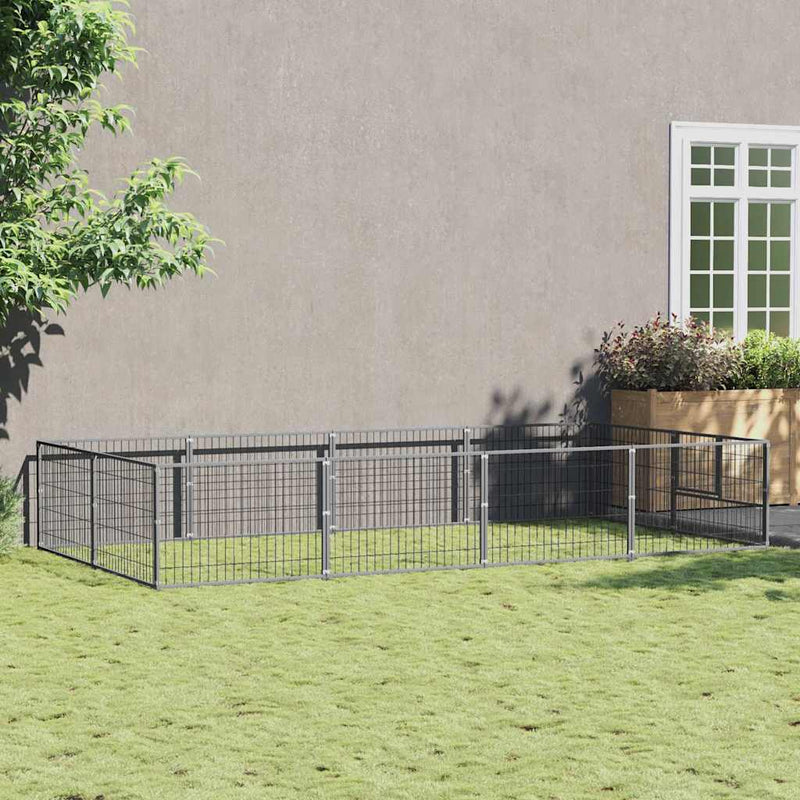 Afbeelding laden in galerijviewer, Vidaxl hondenkennel 8 m² staal zilverkleurig