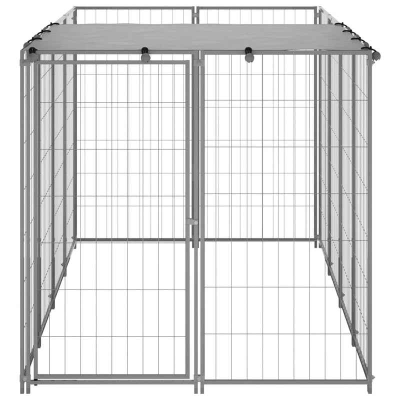 Afbeelding laden in galerijviewer, Vidaxl hondenkennel 2,42 m² staal zilverkleurig