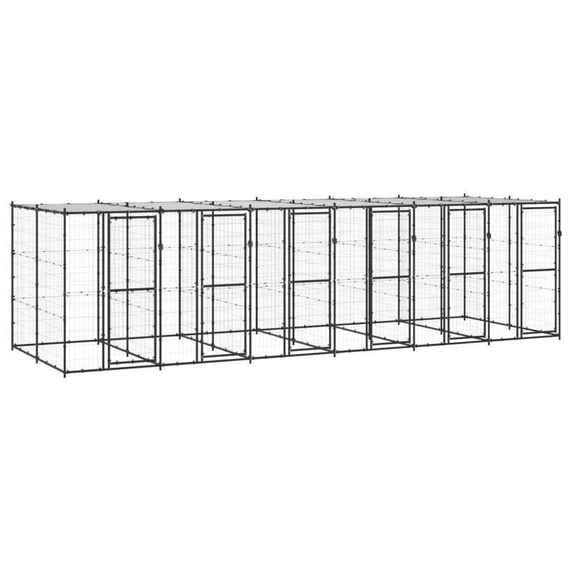 Afbeelding laden in galerijviewer, VidaXL Hondenkennel met dak 14,52 m² staal