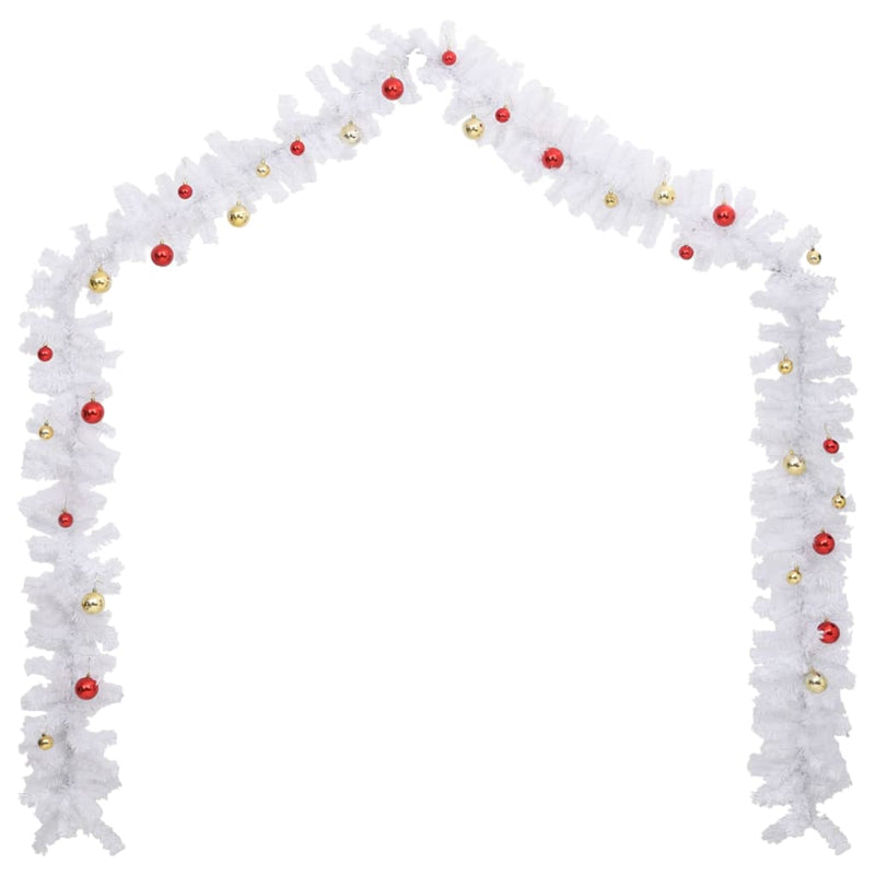 Afbeelding laden in galerijviewer, Vidaxl kerstslinger versierd met kerstballen 5 m wit