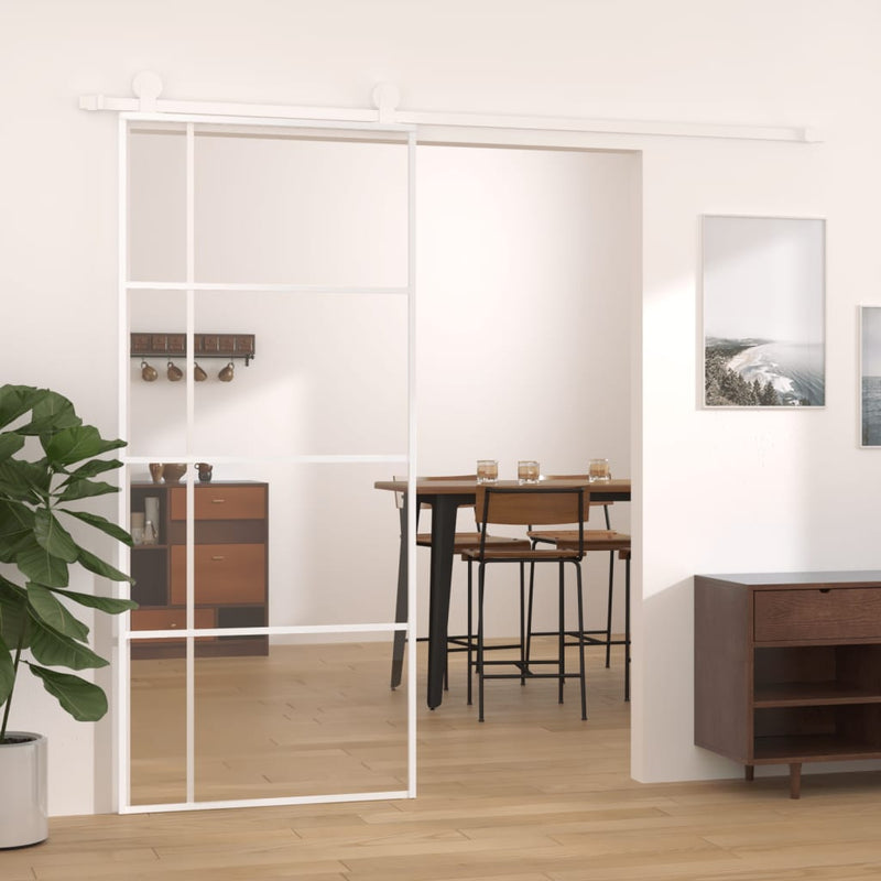 Afbeelding laden in galerijviewer, Vidaxl schuifdeur 90x205 cm esg-glas en aluminium wit