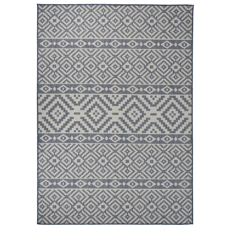 Afbeelding laden in galerijviewer, Vidaxl buitenkleed met patroon platgeweven 140x200 cm blauw