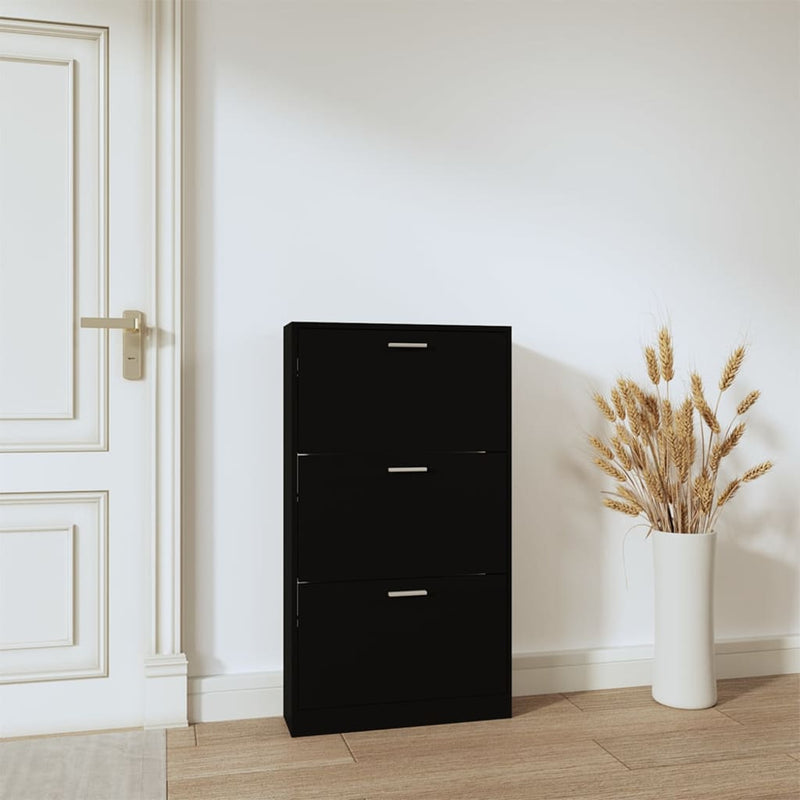 Afbeelding laden in galerijviewer, Vidaxl schoenenkast 59x17x108 cm bewerkt hout zwart